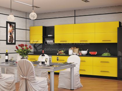Линейный кухонный гарнитур "Колорист" в жёлтом цвете